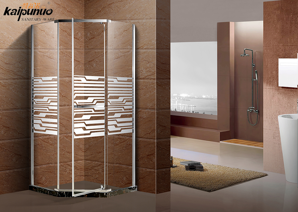 Badrumsram krom aluminium härdat sidentryck duschglasdörr